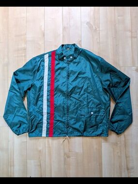 Vintage 80s Made In Canada Men's Windbreaker with Red & White Racing Stripes